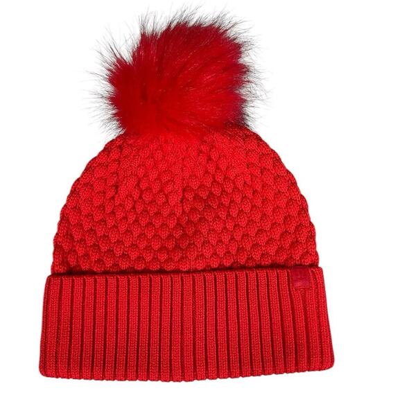 Lululemon Bubble Knit Pom Pom Beanie Grenadine Red One Size NWOT Cozy Warm Soft - Picture 2 of 7